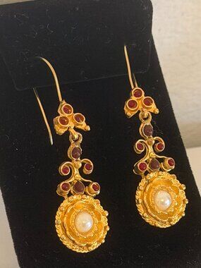 Traditional Turkish Ottoman Earrings Costume 24kt Gold over bronze